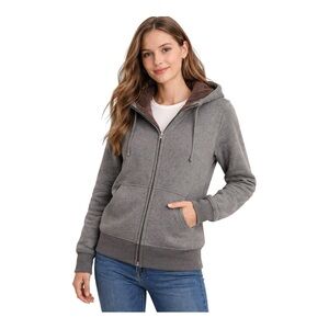 Uniqlo Pile Lined Full Zip Hoodie Gray Boa Fleece Womens M Cozy